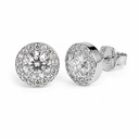 Pair of silver stud earrings with clear gemstones on a white background