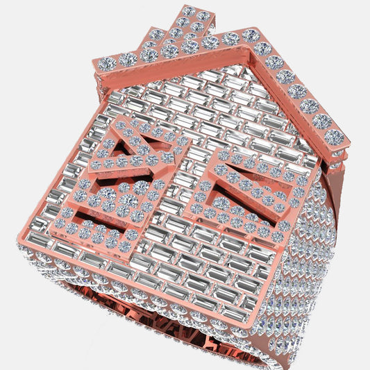 custom trap house ring moissanite